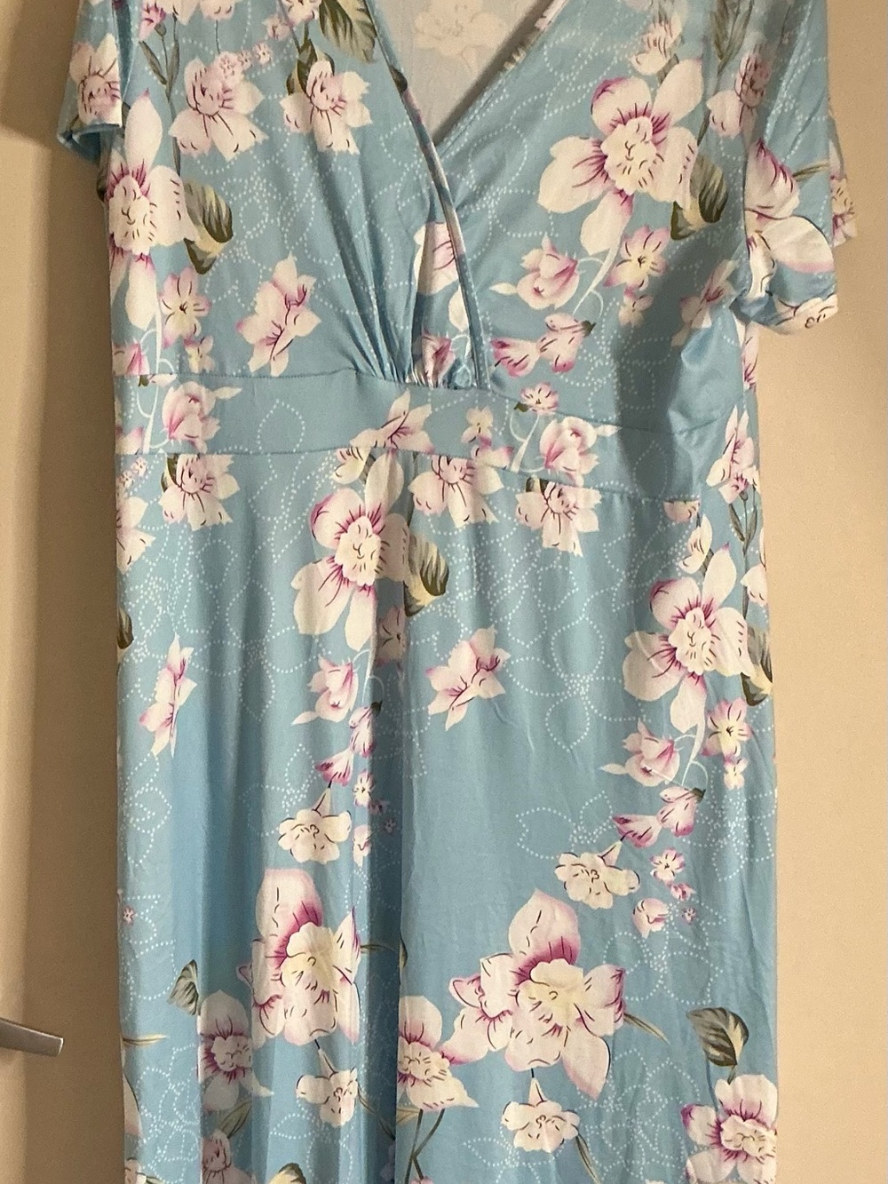 Light Blue Floral V-Neck Maxi Dress